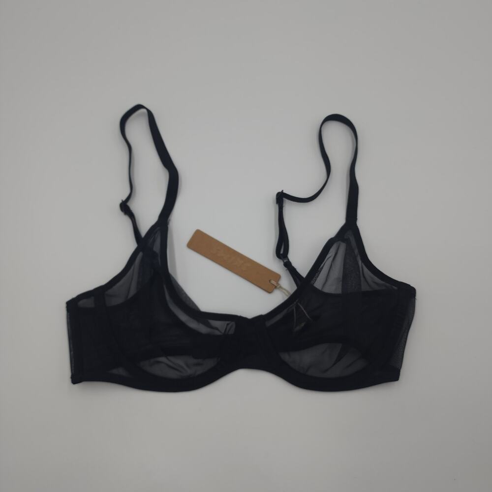 NWT SKIMS Ultra Fine Mesh Underwire Scoop Bra in Onyx Size 34B